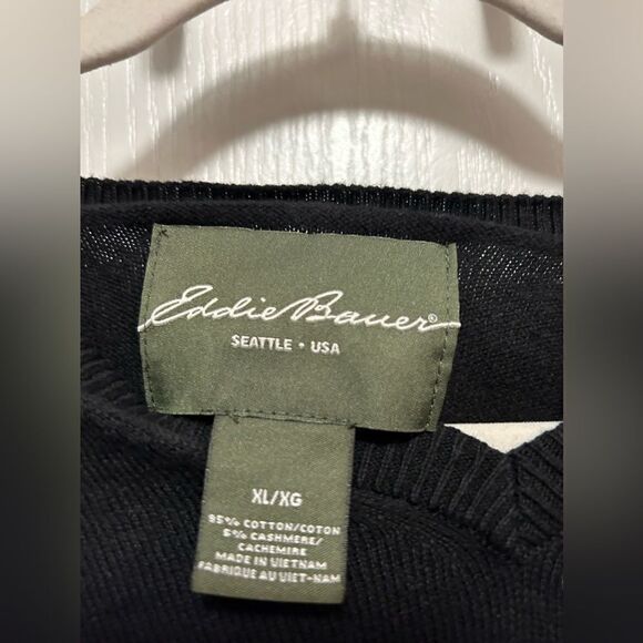 Eddie Bauer Men's Cotton Cashmere Sweater XL black v neck - Picture 3 of 11